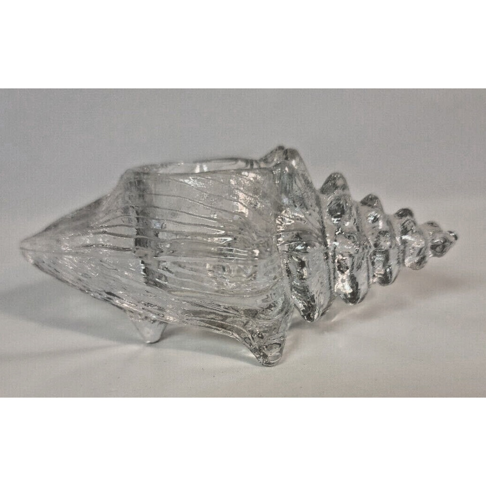Conch Shell Clear Footed Impressive Shape 5 1/4 in. Candle Holder